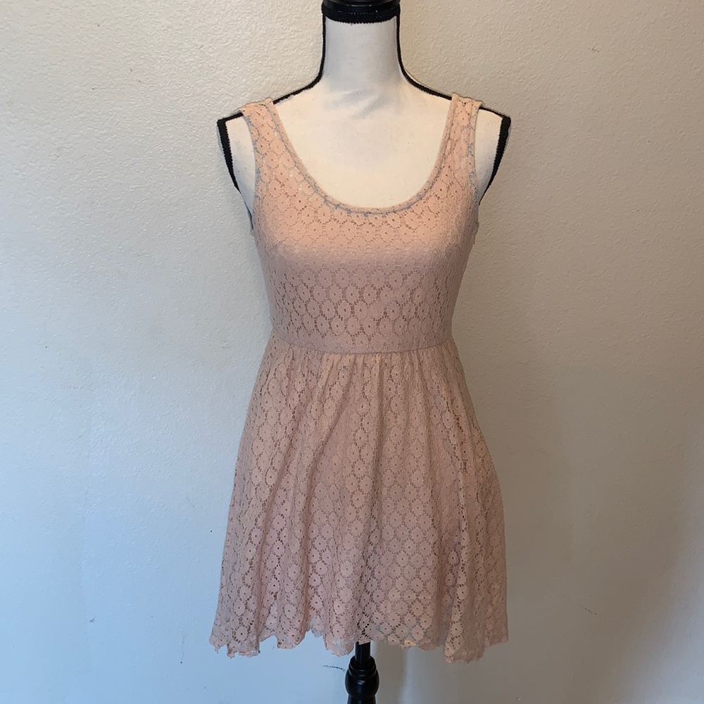 Very J pink lace lined fit n flare high low summer dress